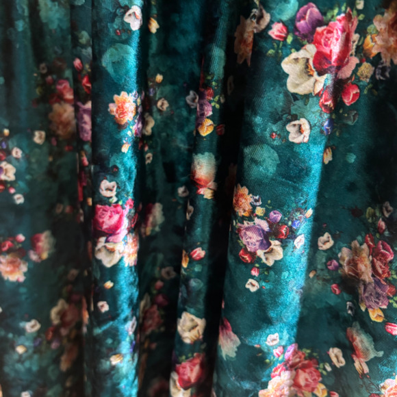 ModCloth Timeless Embrace Teal Floral Velvet Faux Wrap Dress Large - Picture 7 of 7